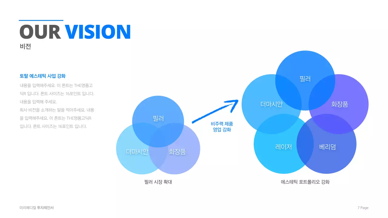 시원한 블루계열의 심플한 디자인이 돋보이는 메디컬 회사 투자제안서