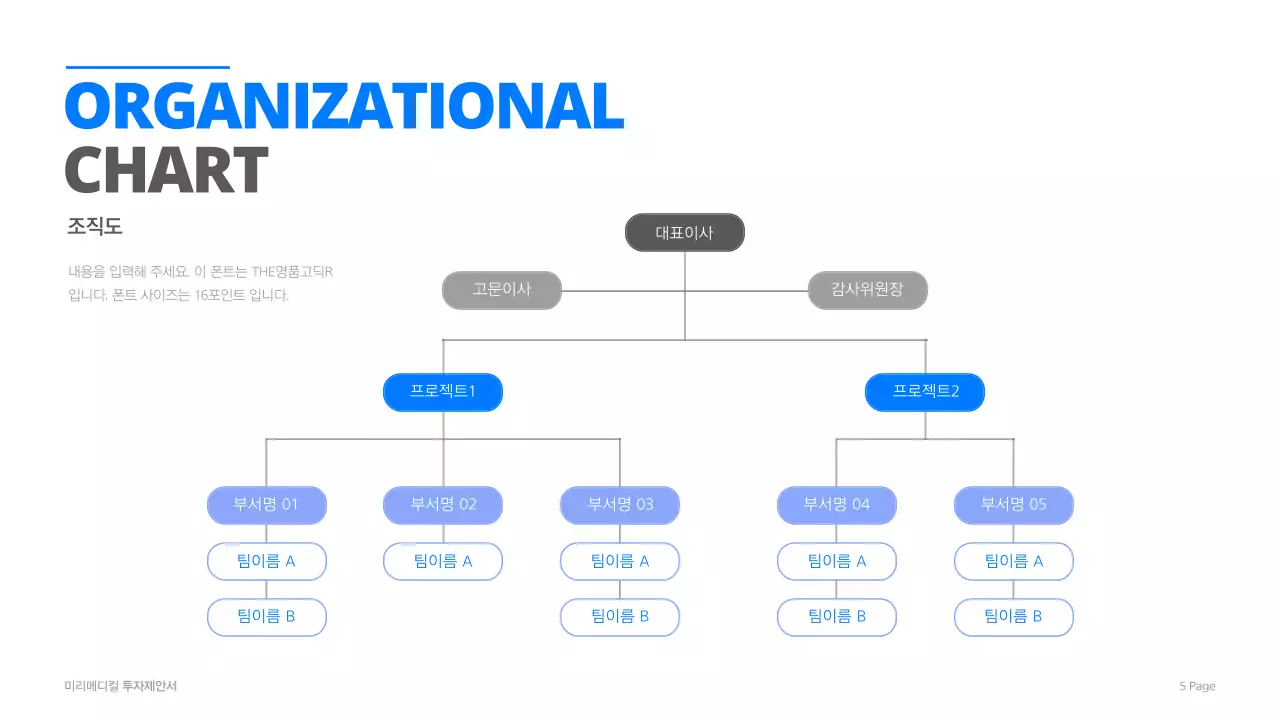 시원한 블루계열의 심플한 디자인이 돋보이는 메디컬 회사 투자제안서
