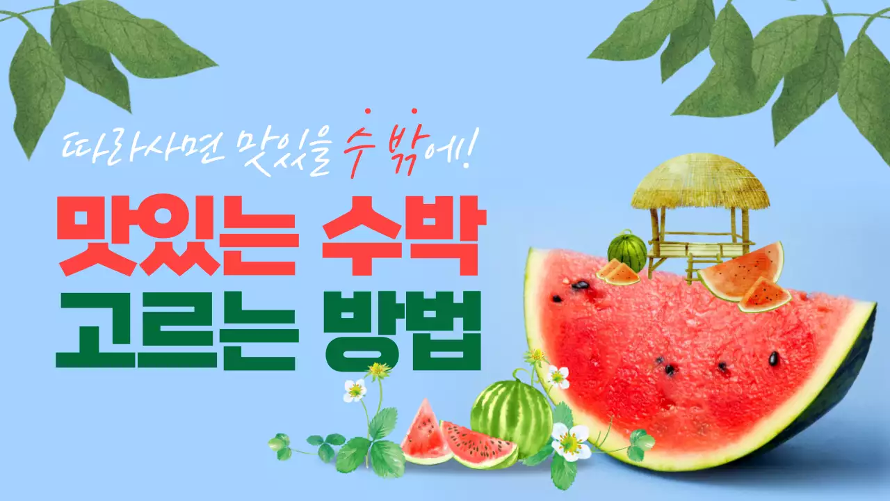 파란색과 수박 일러스트의 맛있는 수박 고르는 방법