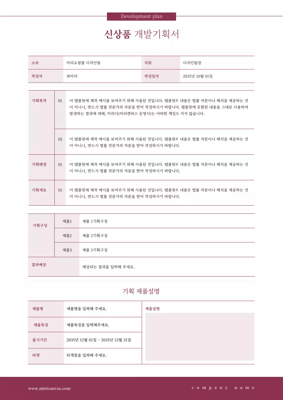 붉은색의 표형식 신제품 개발기획서