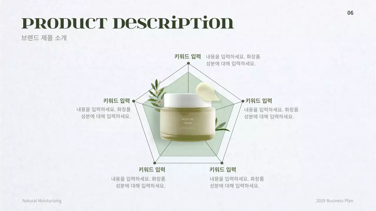 어두운 그린의 더마 코스메틱 컨셉의 사업계획서