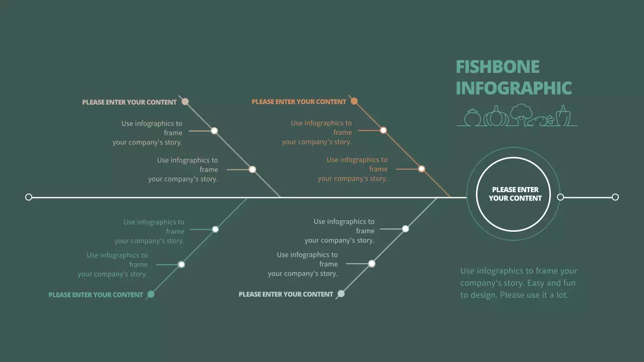 녹색과 갈색의 심플한 fishbone 형태의 다이어그램