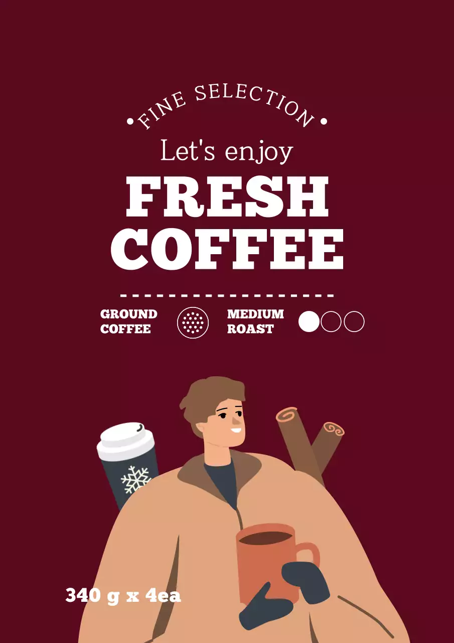 귀여운 일러스트가 들어간 커피 원두 포장 라벨