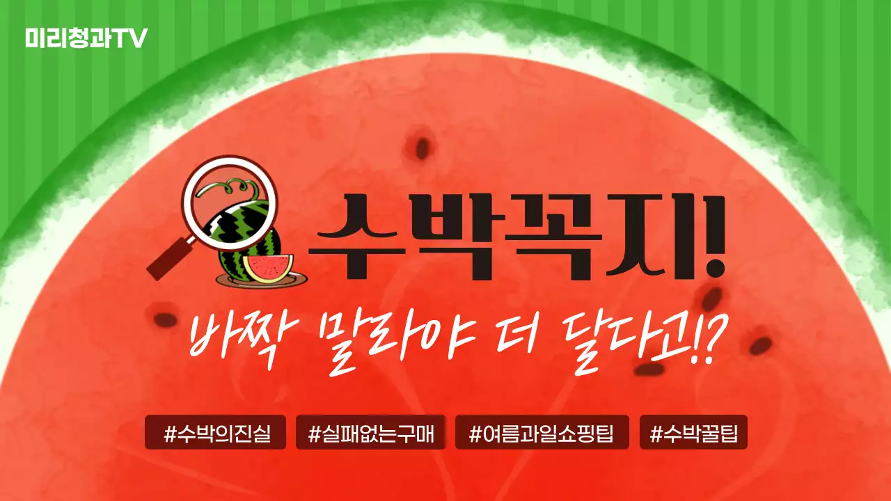 녹색과 빨간색의 수박 일러스트 강조의 수박 고르는 방법