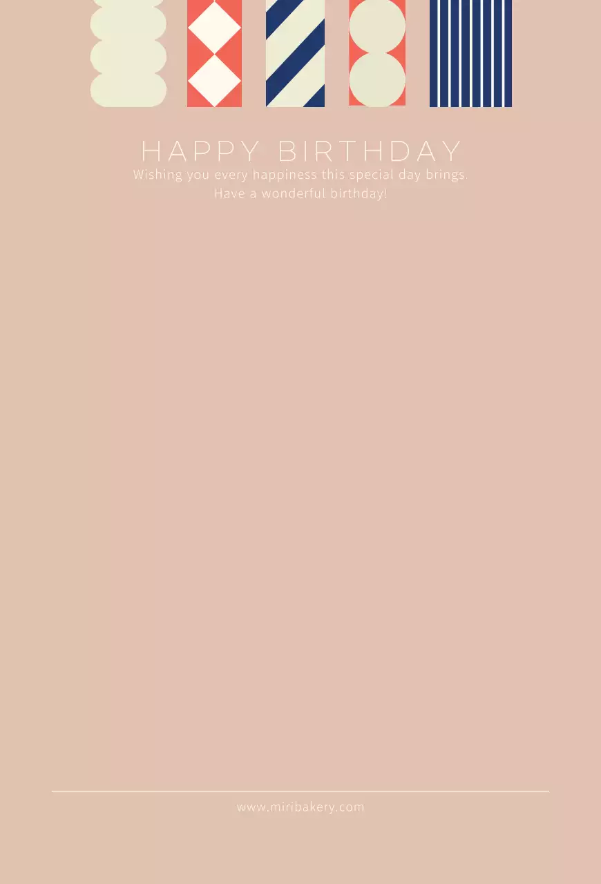 핑크색의 다양한 도형모양의 촛대 일러스트가 있는 심플한 생일카드