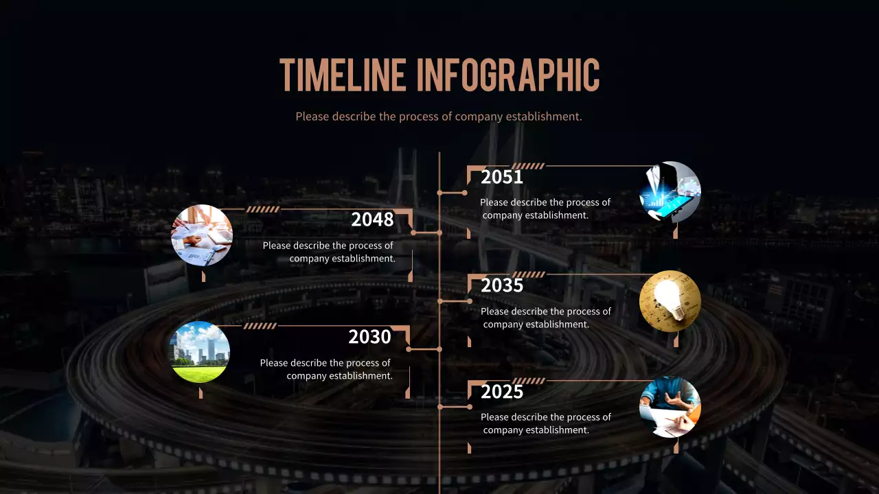 갈색과 검은색의 비즈니스 형식의 심플한 타임라인 인포그래픽