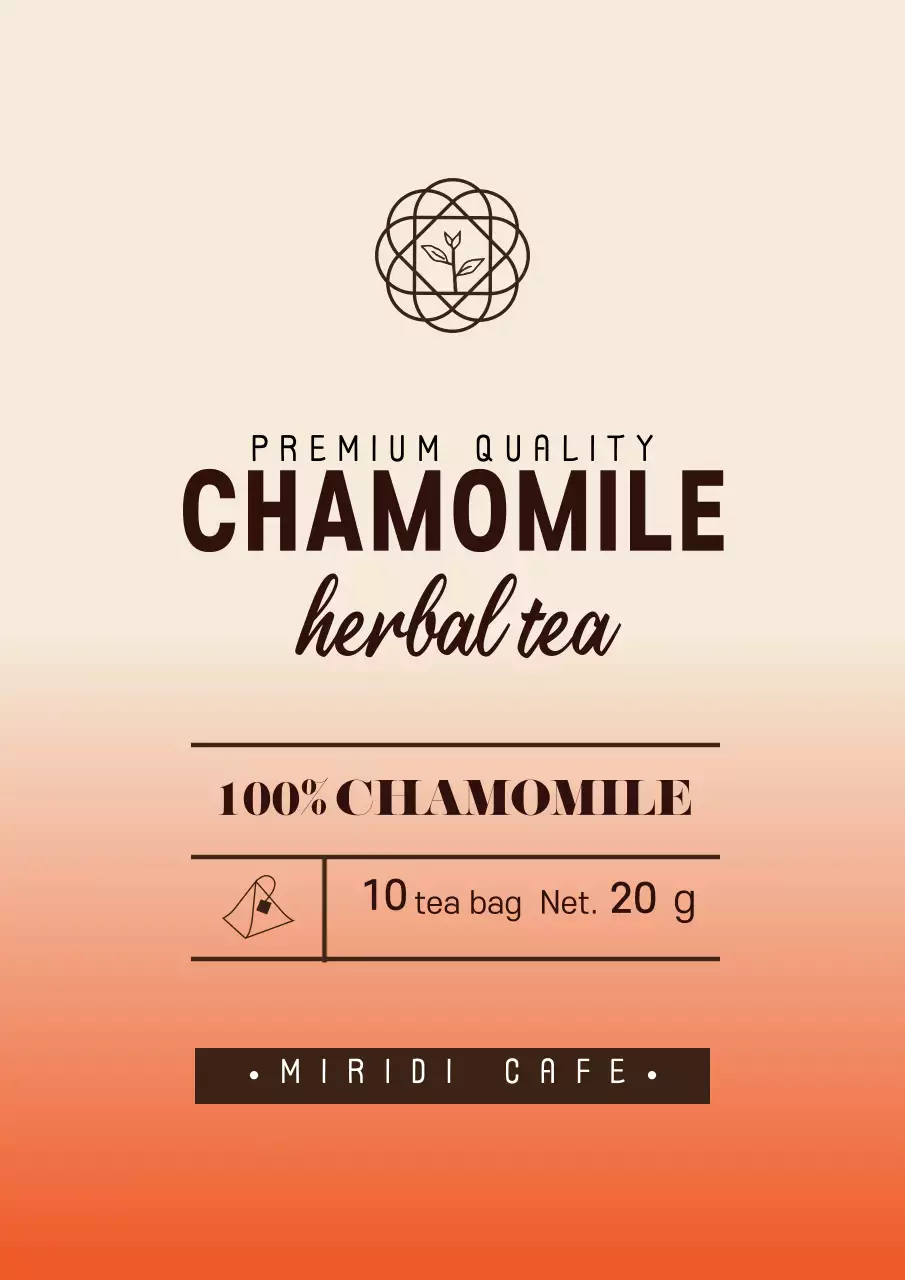 주황색 그라데이션의 심플한 캐모마일 티백 라벨 디자인