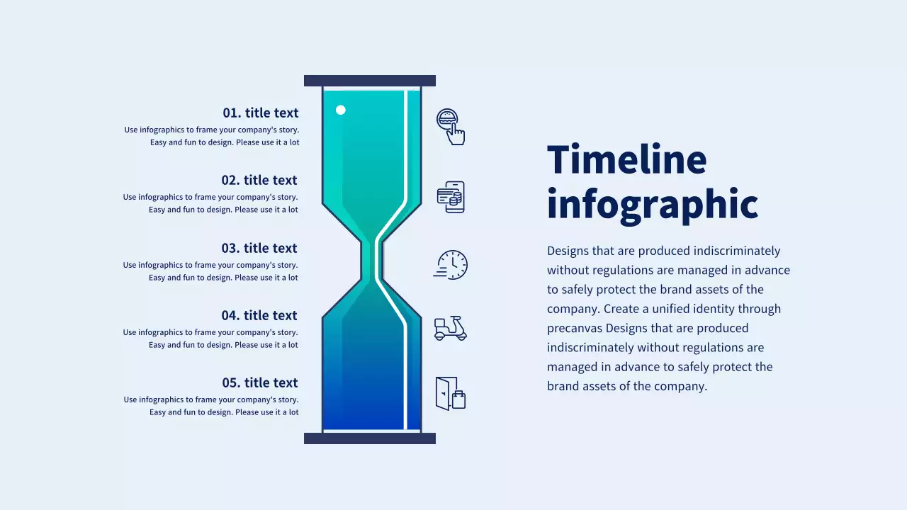 파란색과 하늘색의 타임라인 모래시계 모양의 깔끔한 음식 주문 배달 Timeline 인포그래픽