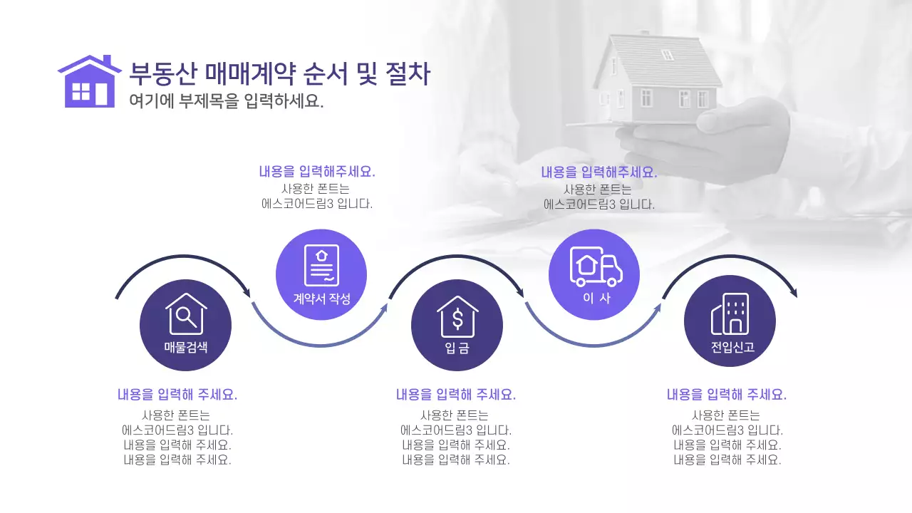남색 보라 부동산 매매계약 순서 및 절차 루트맵 인포그래픽 비즈니스
