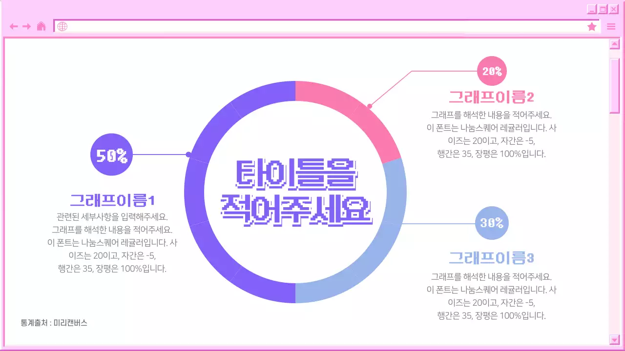 분홍색 브러우저 컨셉의 원 그래프 디자인