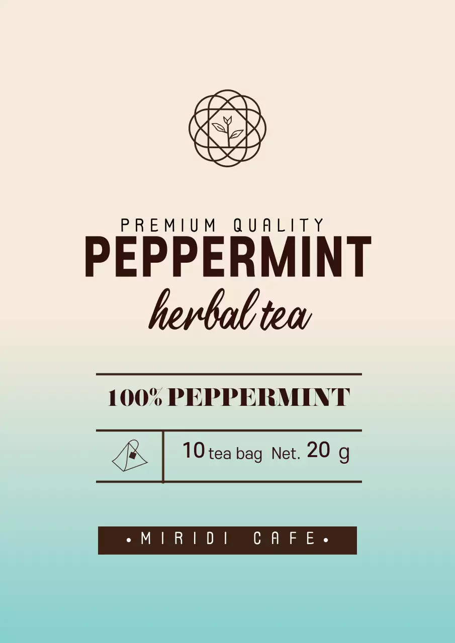 하늘색 아이보리 그라데이션의 심플한 페퍼민트 티 라벨 디자인