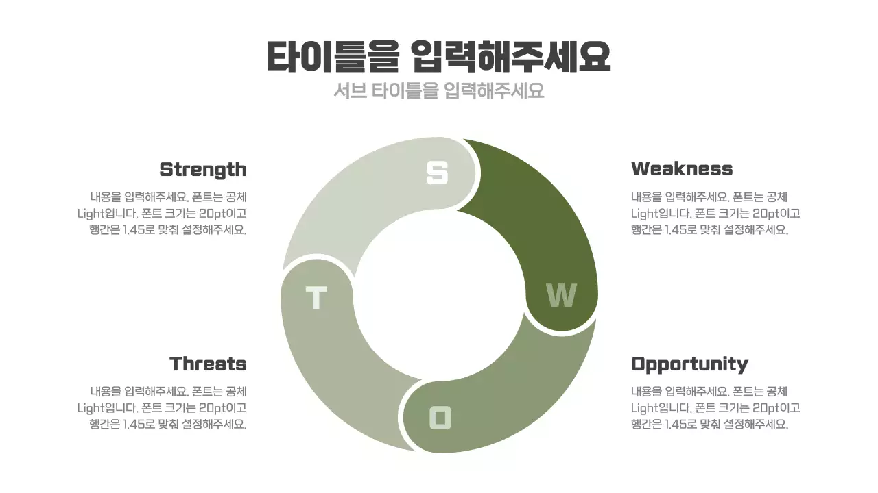 초록색 심플한 컨셉의 SWOT 차트