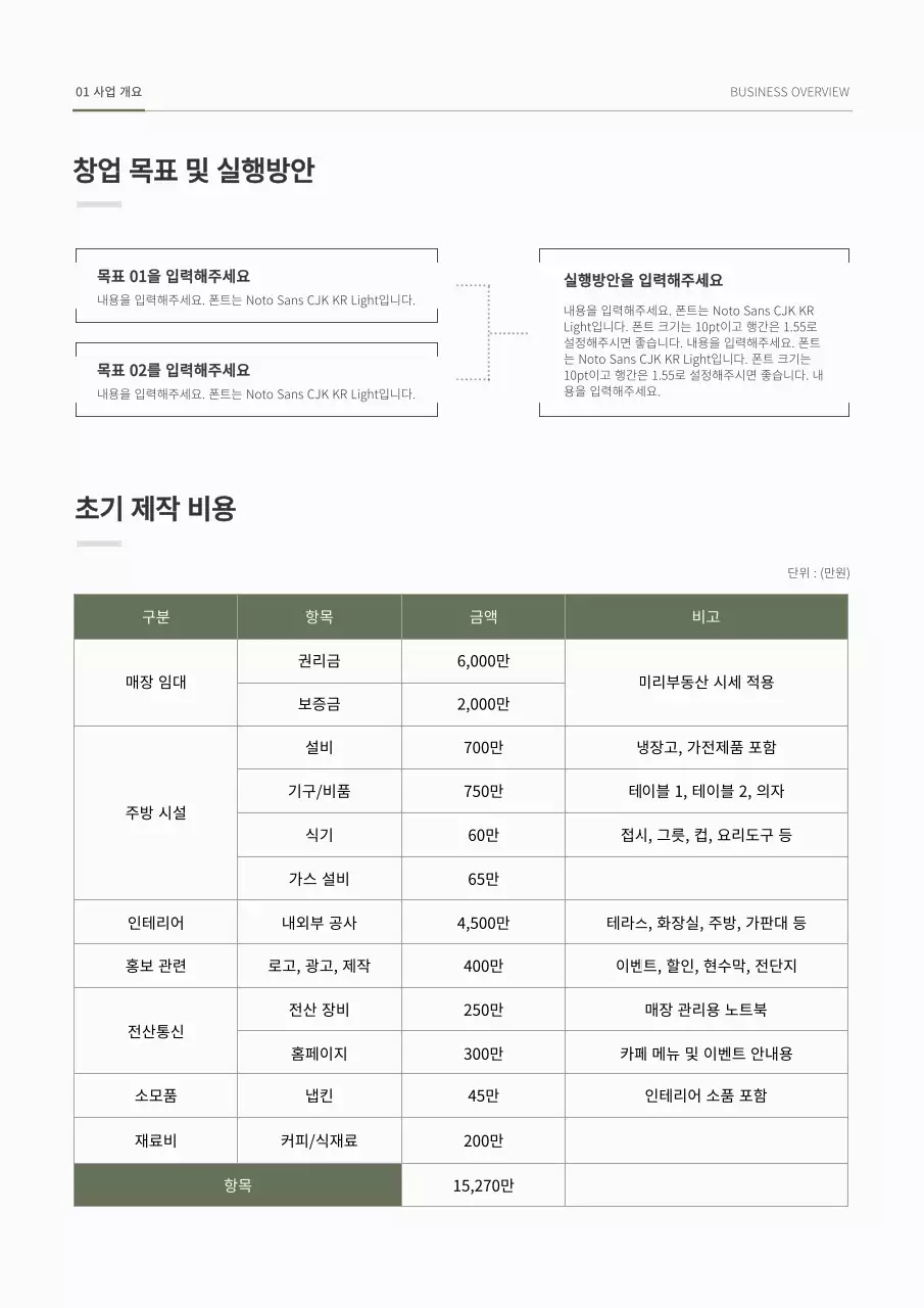 초록색의 심플한 사선 컨셉 사업계획서