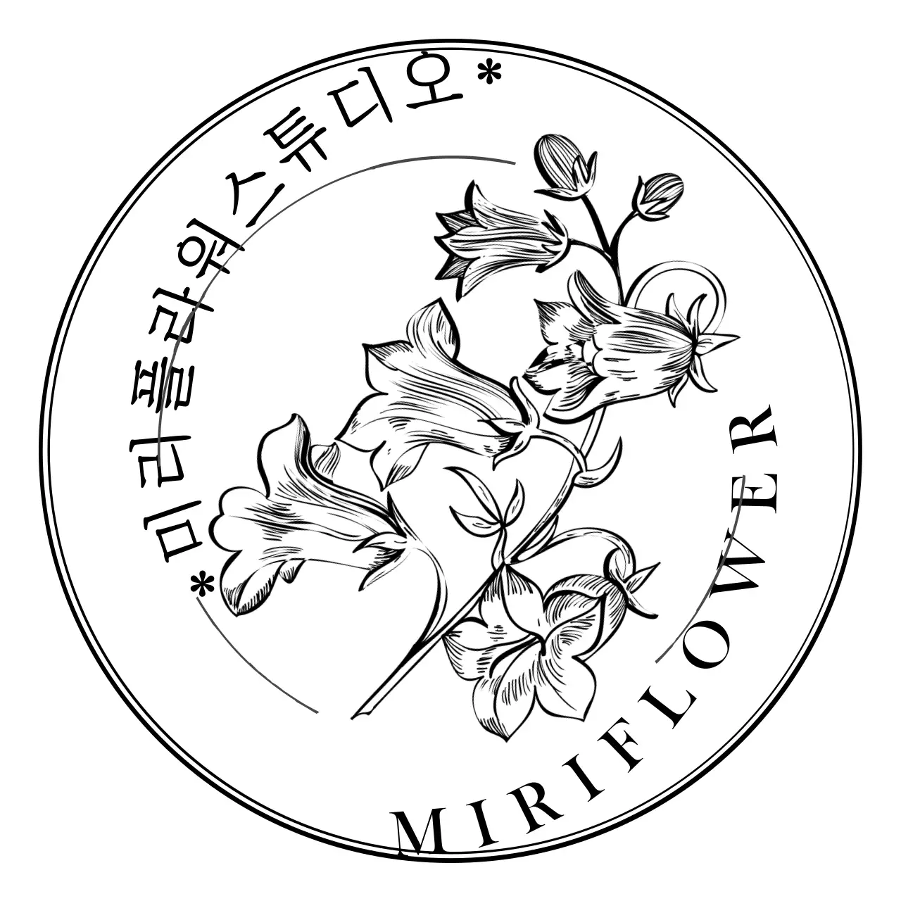 블랙 라인 꽃 일러스트의 빈티지스타일 뱃지형식 꽃집