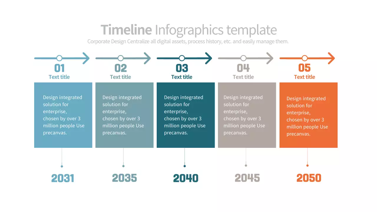 차분한 색의 심플한 기업 타임라인 순서도 인포그래픽