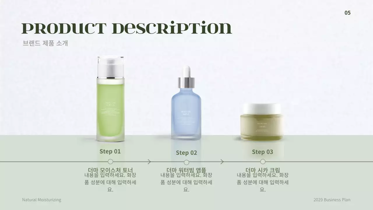 어두운 그린의 더마 코스메틱 컨셉의 사업계획서