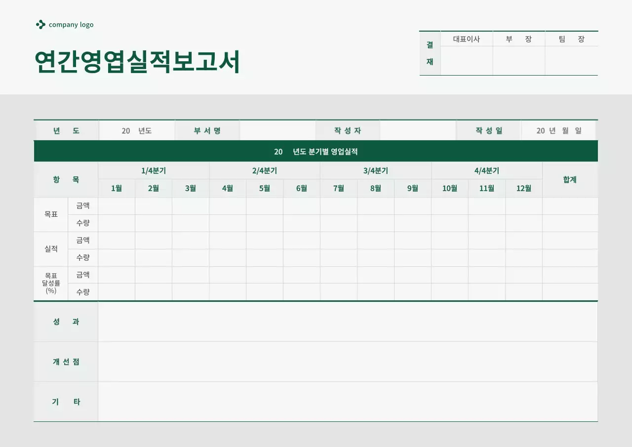 흰색과 녹색의 심플한 컨셉 연간영업실적