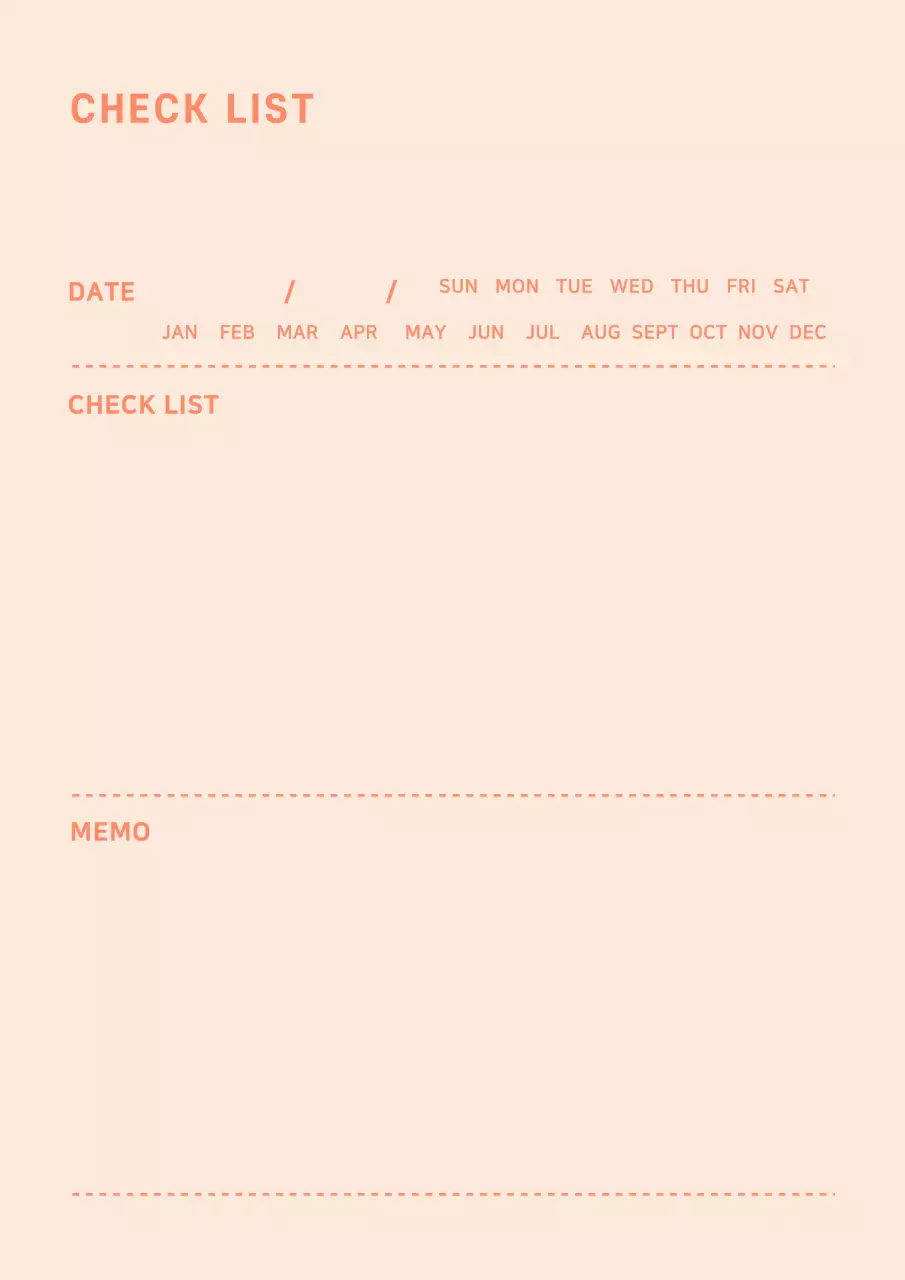 주황색 미니멀 컨셉의 점선 체크리스트