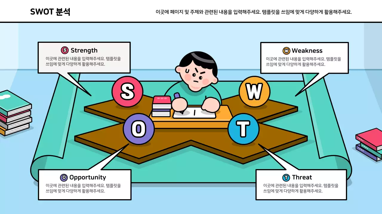 초록색과 파랑색 귀여운 컨셉의 swot분석