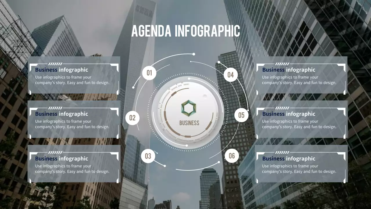 회색과 갈색의 비즈니스 사진 형태의 agenda 인포그래픽