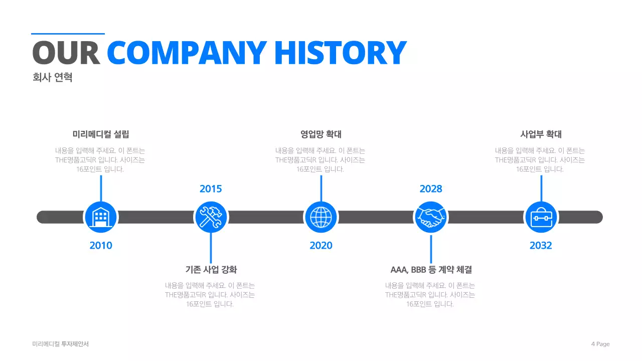 시원한 블루계열의 심플한 디자인이 돋보이는 메디컬 회사 투자제안서