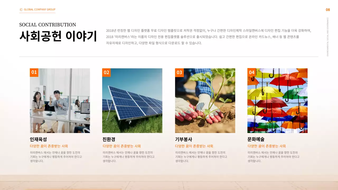 주황색의 비즈니스 ESG 지속 가능 경영 보고서