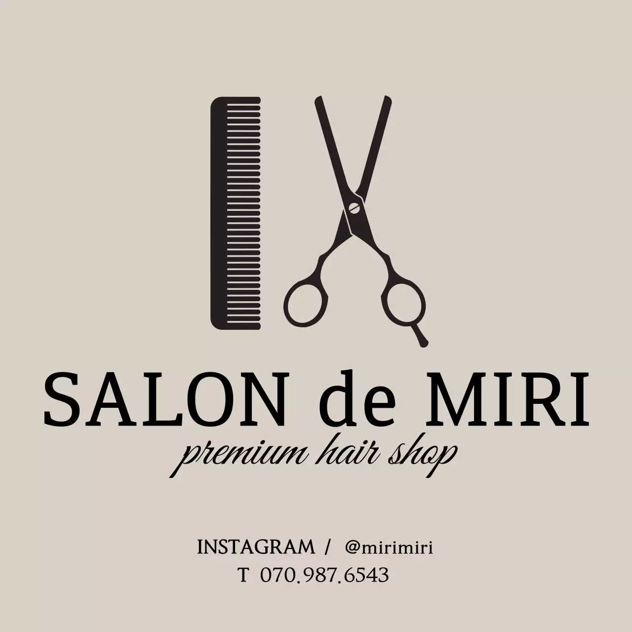 연갈색과 검정색의 심플한 스타일 헤어살롱 로고가 들어간 문의 안내 