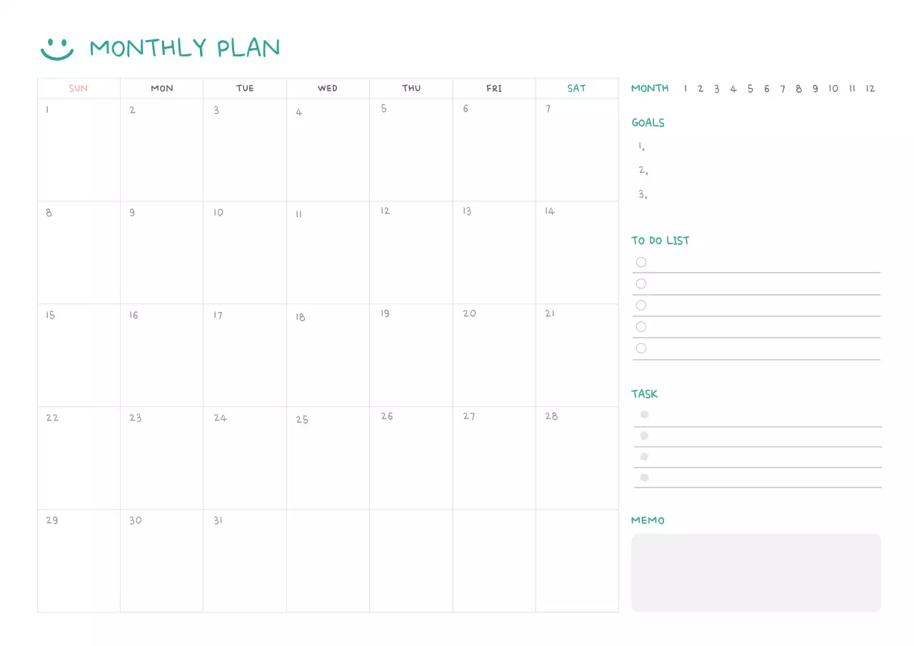 심플 화이트톤 먼슬리플랜 웹노트용