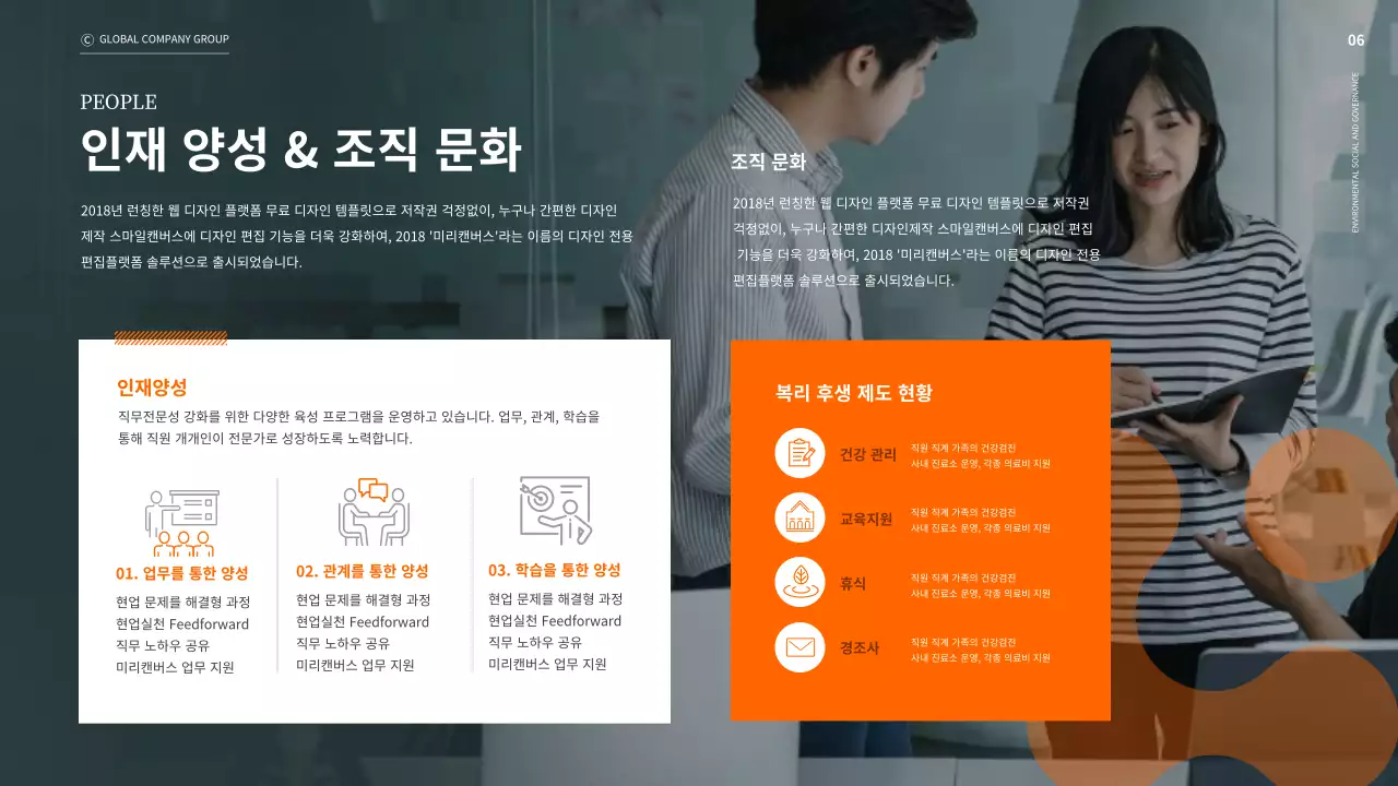 주황색의 비즈니스 ESG 지속 가능 경영 보고서