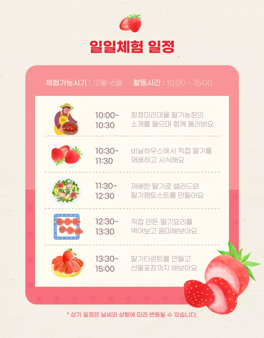 핑크컬러의 일러스트 딸기농장체험 상세페이지