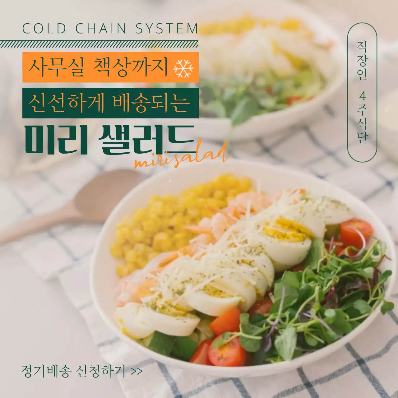 진녹색과 주황색의 깔끔한 샐러드 정기배송 신청