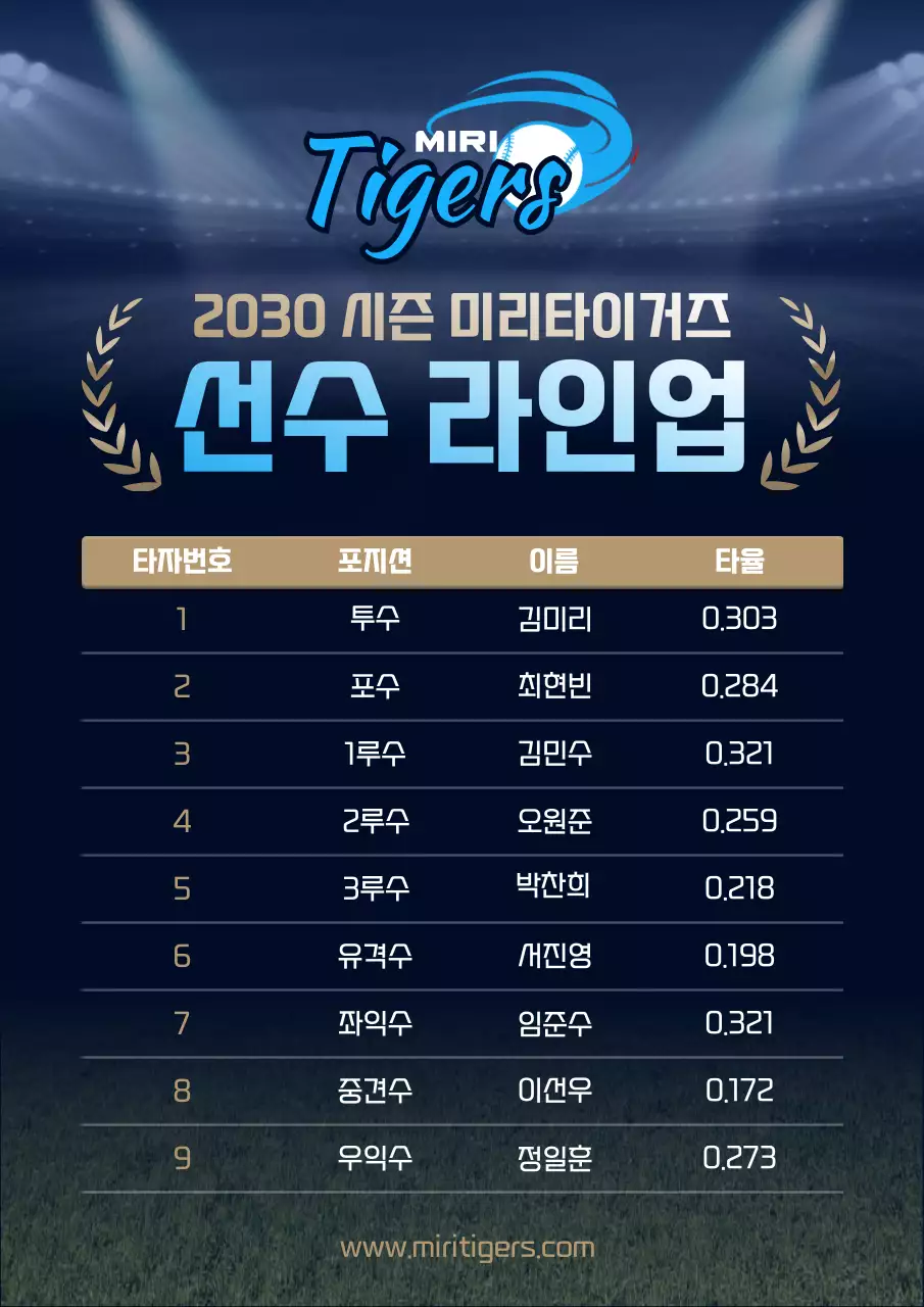 남색의 야구시즌 선수 라인업 명단 목록 포스터