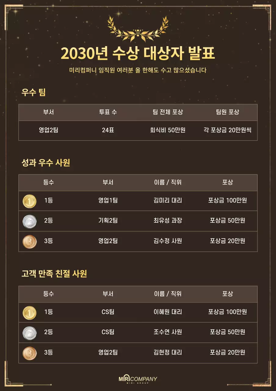 브라운과 금빛 색상의 연말시상 문서서식