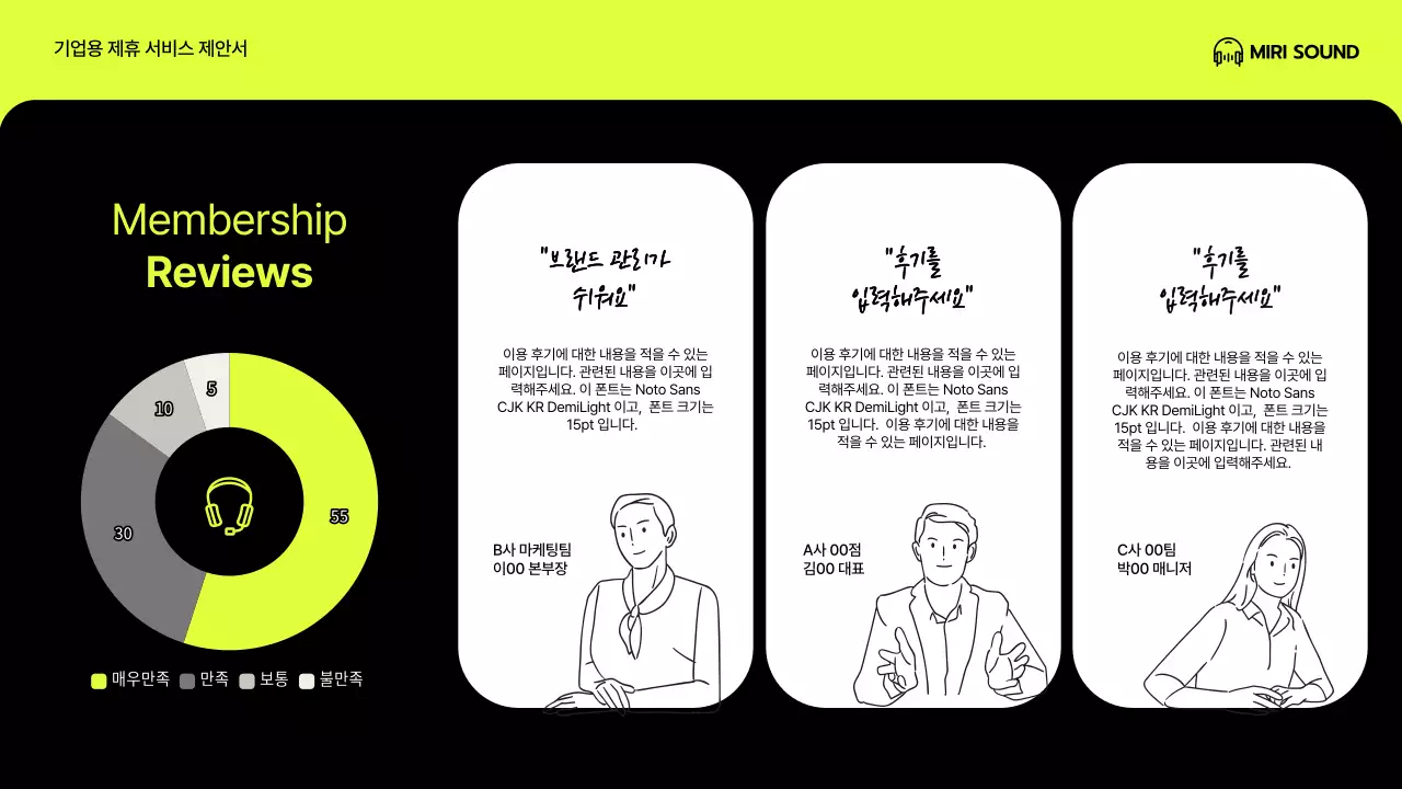 검은색과 연두색의 기업용 B2B 음원 멤버십 제안서