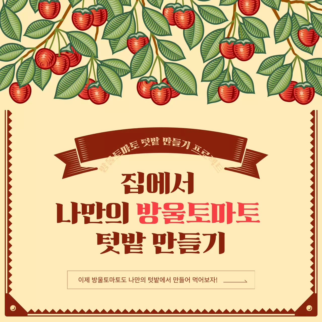 빈티지 일러스트 컨셉의 나만의 방울토마토 텃밭 만들기 모종 심기 프로젝트