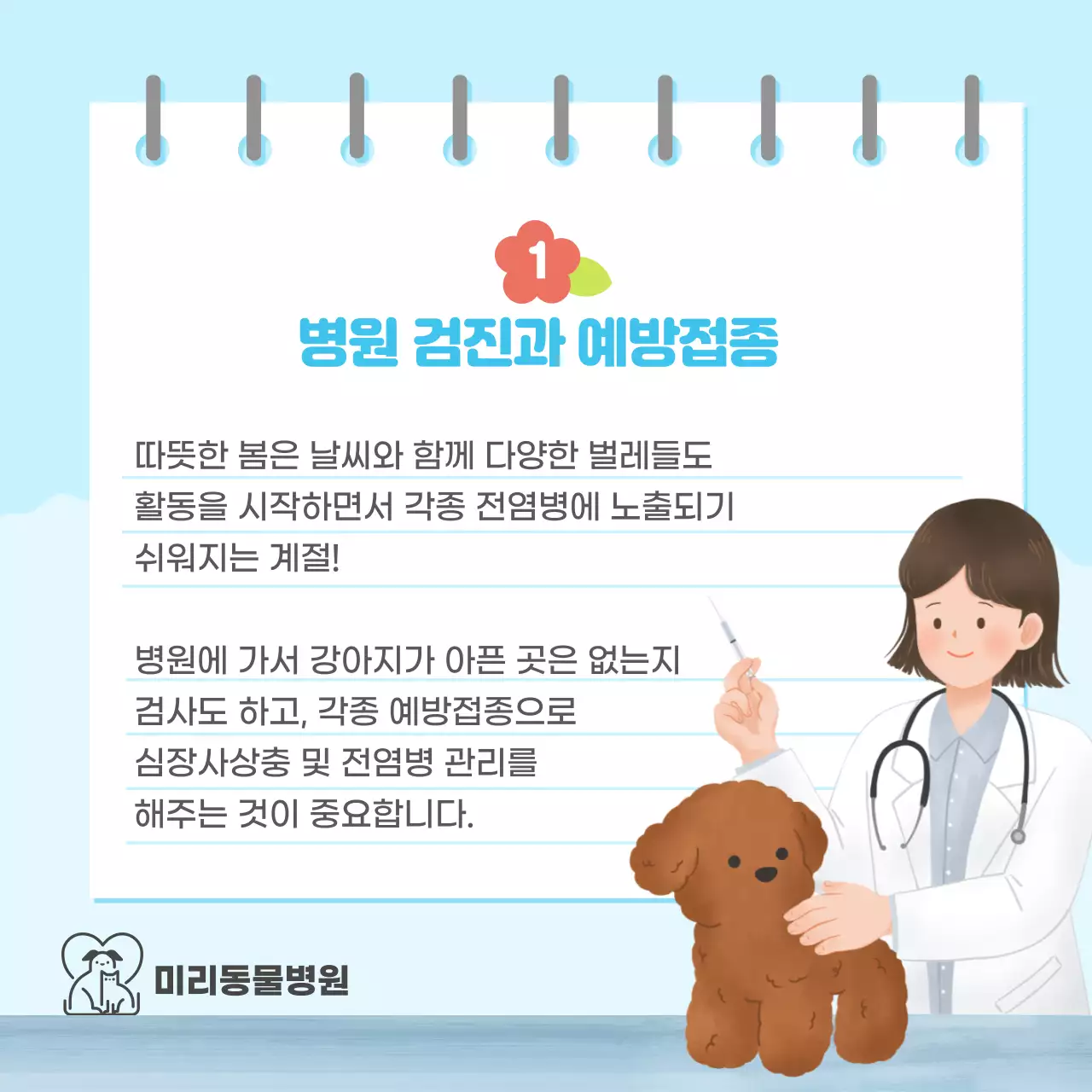 파스텔톤의 강아지 봄철 건강관리 정보제공