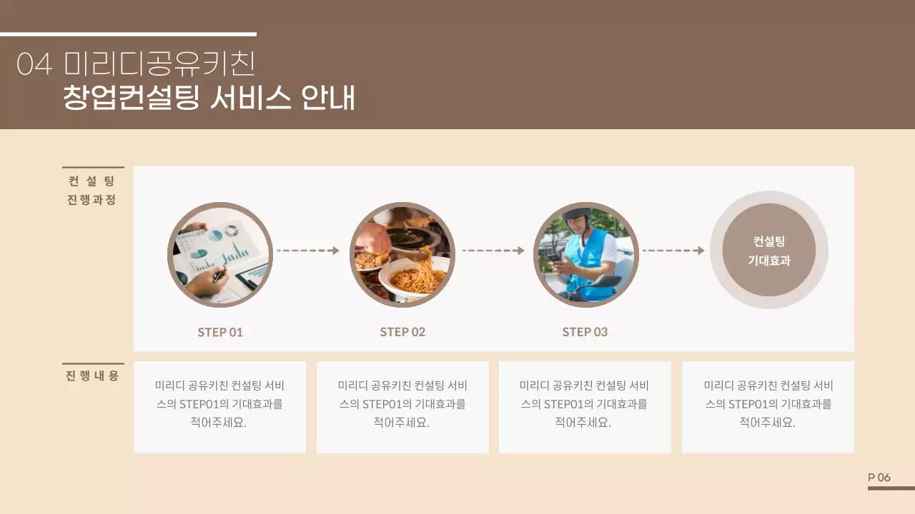 브라운색 심플한 공유키친 입점제안서 프레젠테이션 ppt