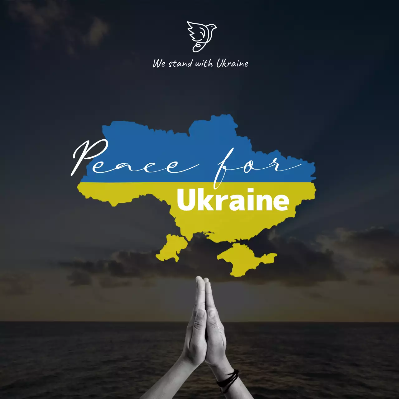 파란색과 노란색의 기도하는 심플한 전쟁 반대