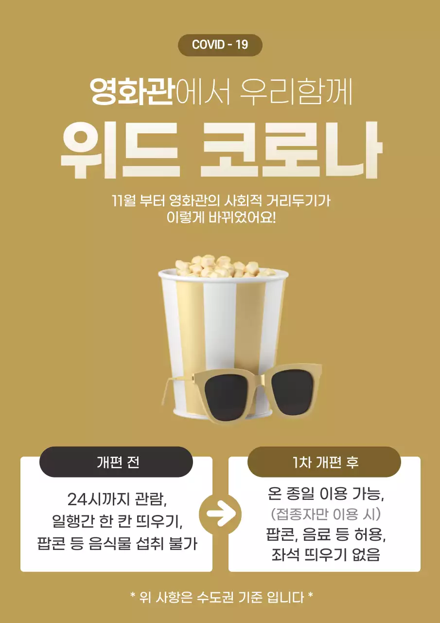 황토색의 깔끔한 영화관 가격 변경 안내문