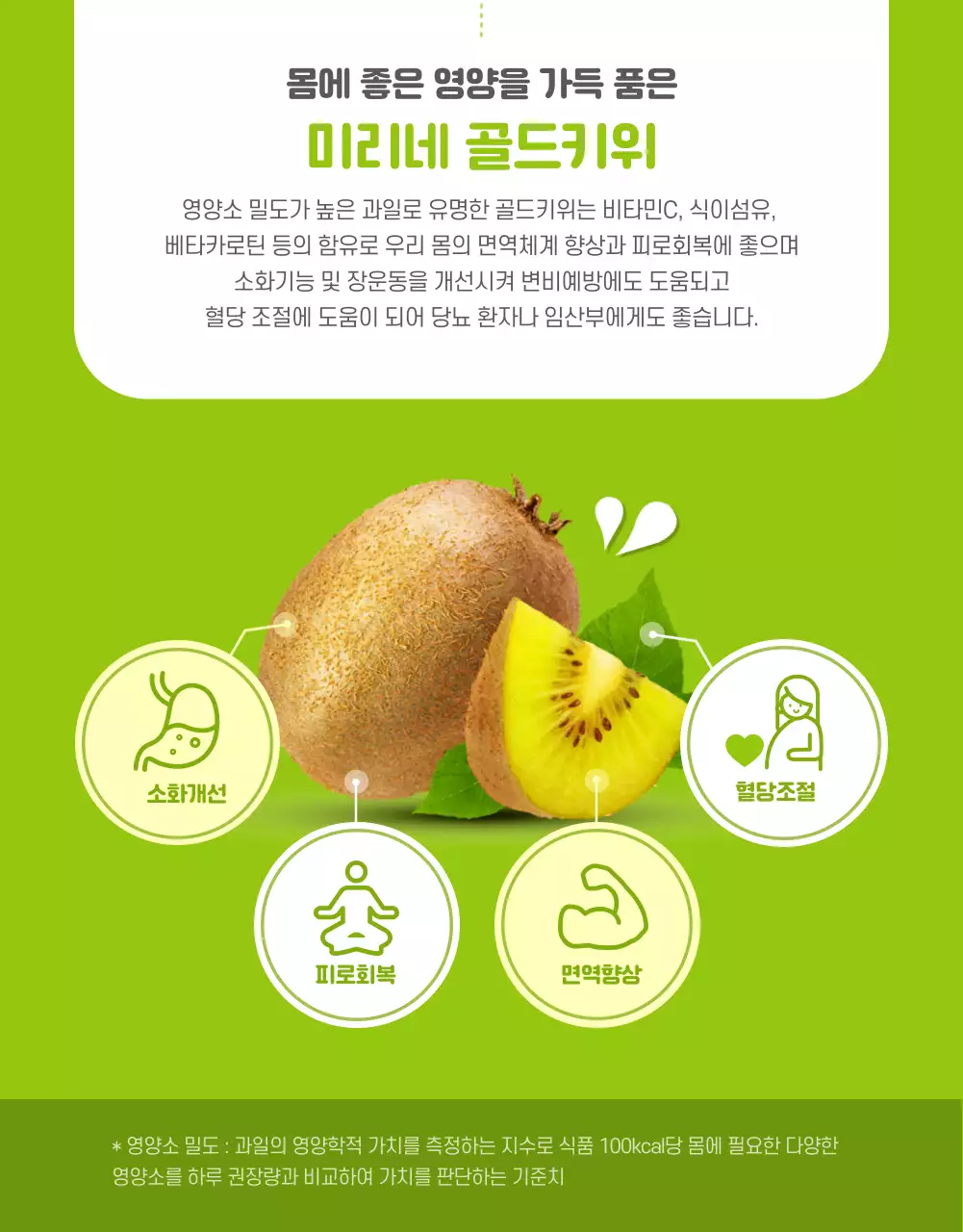 연두색과 노란색의 유기농 골드키위 판매 홍보