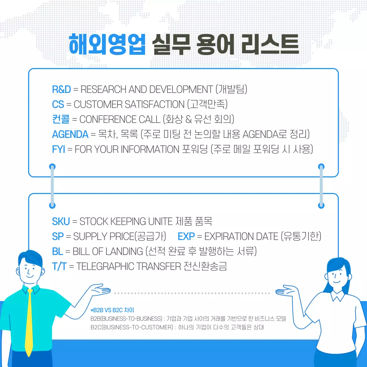 파랑과 아기자기한 해외영업 직무 알아보기 업무소개 비즈니스 안내서