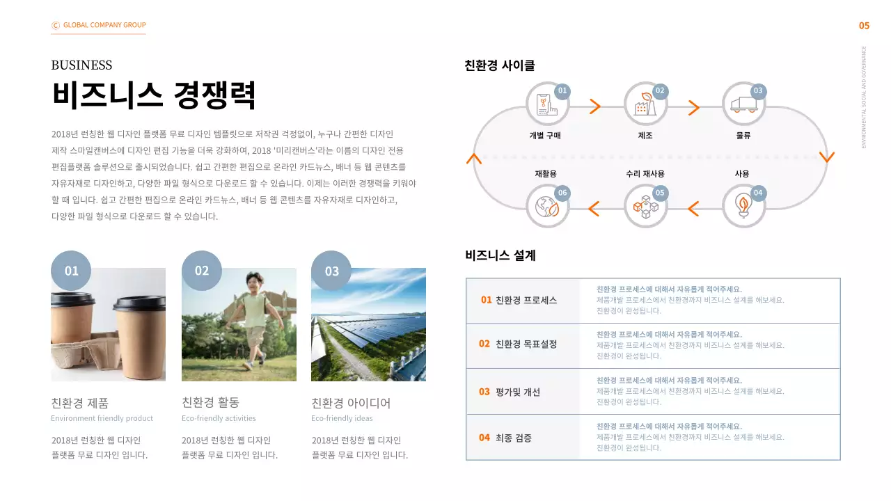 주황색의 비즈니스 ESG 지속 가능 경영 보고서