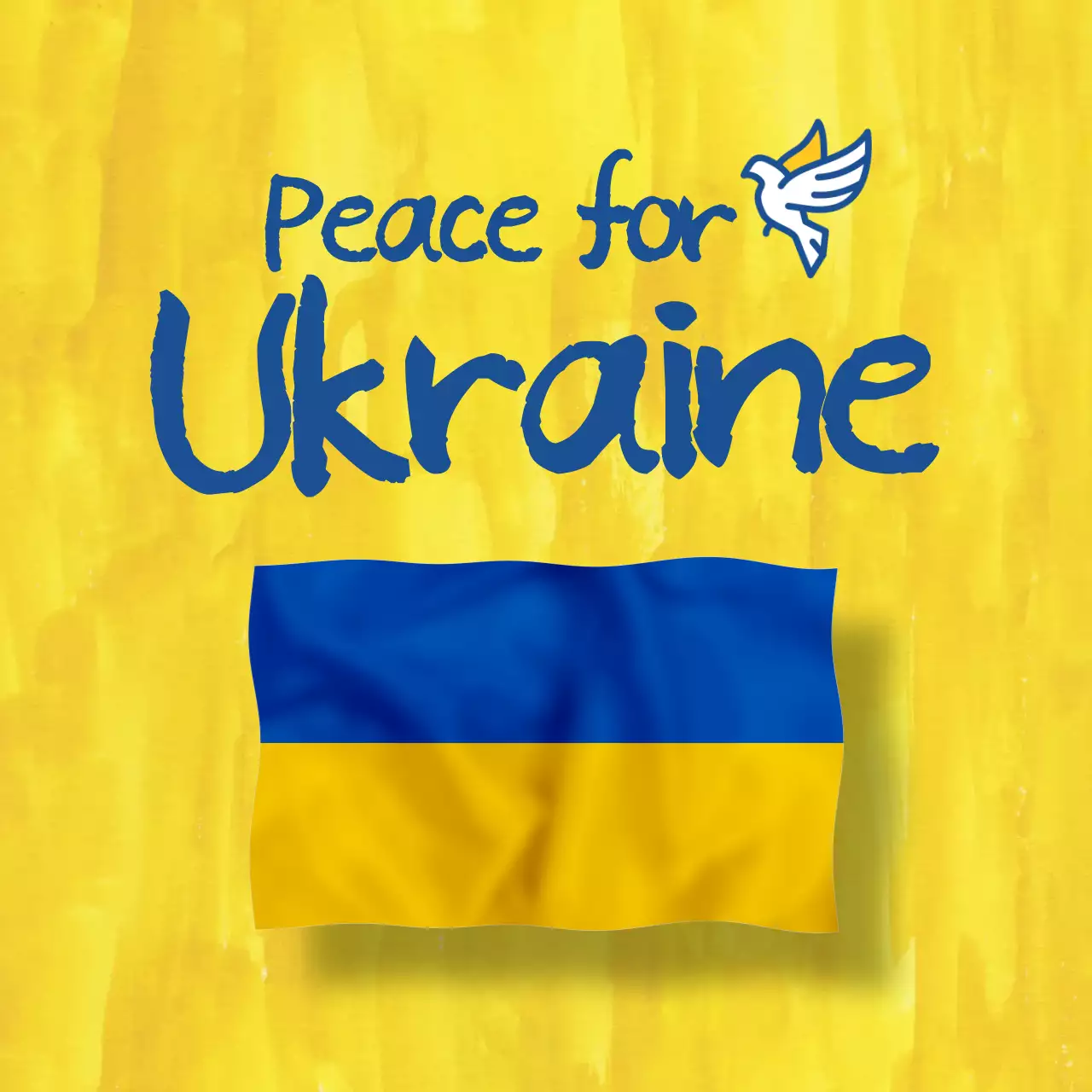 노랑색과 파랑색의 평화 테마의 전쟁반대 메세지 소셜미디어 정사각형