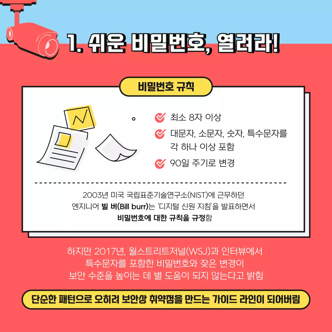 빨간색과 하늘색 일러스트의 안전한 비밀번호 정보 보안 캠페인