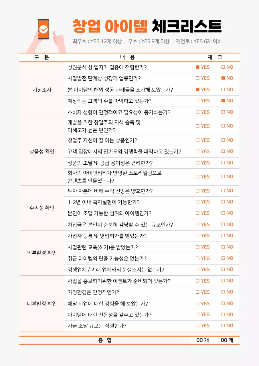 주황색 창업아이템 체크리스트 문서서식