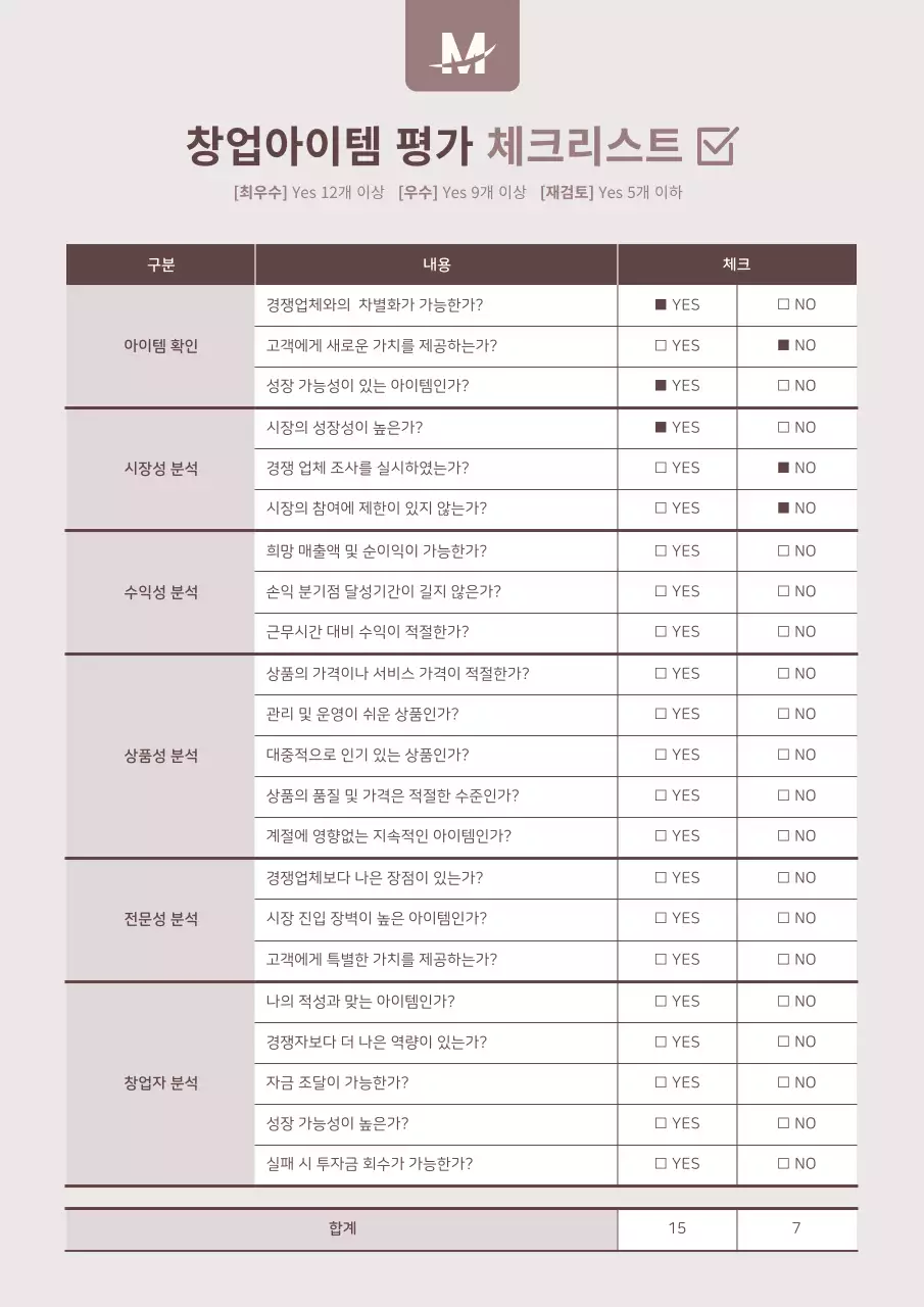 브라운컬러의 창업아이템 평가 체크리스트