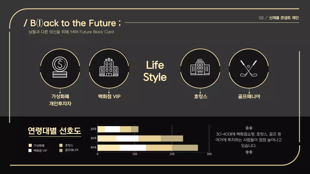 블랙컬러에 골드로 포인트를 준 프리미엄 피피티