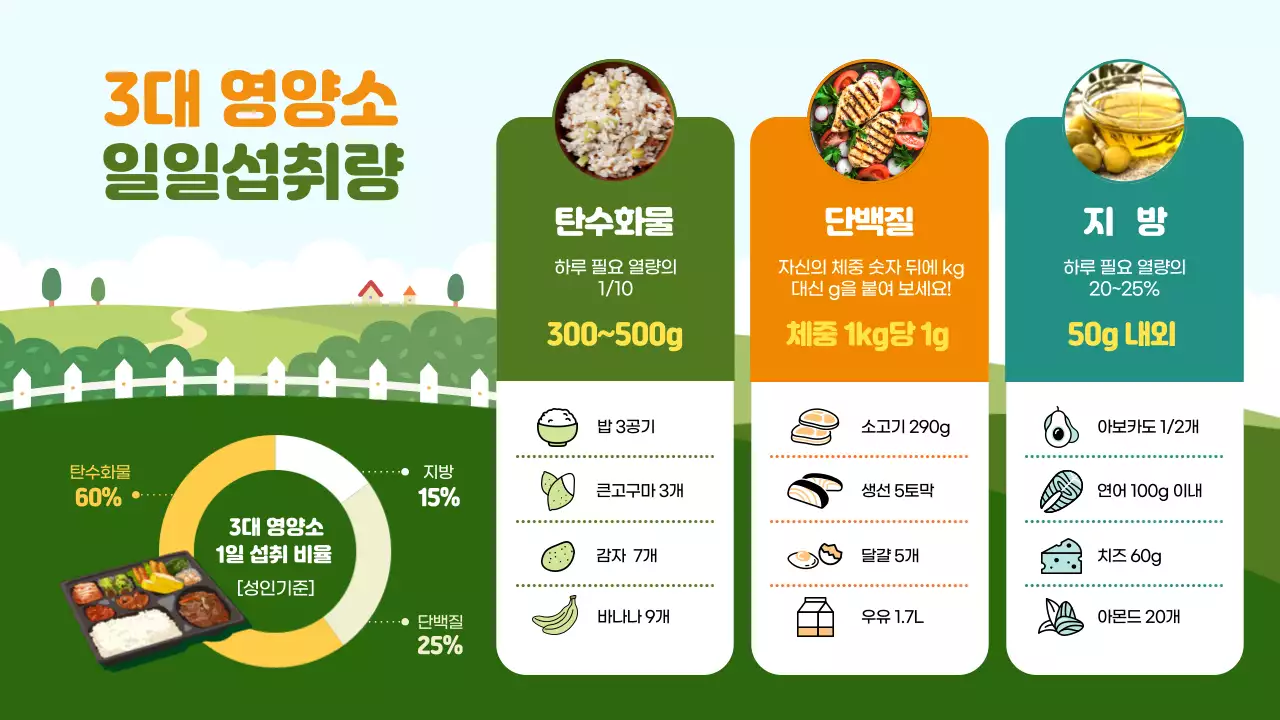 녹색의 일러스트 강조 영양소 일일 섭취량 안내-복사본-복사본