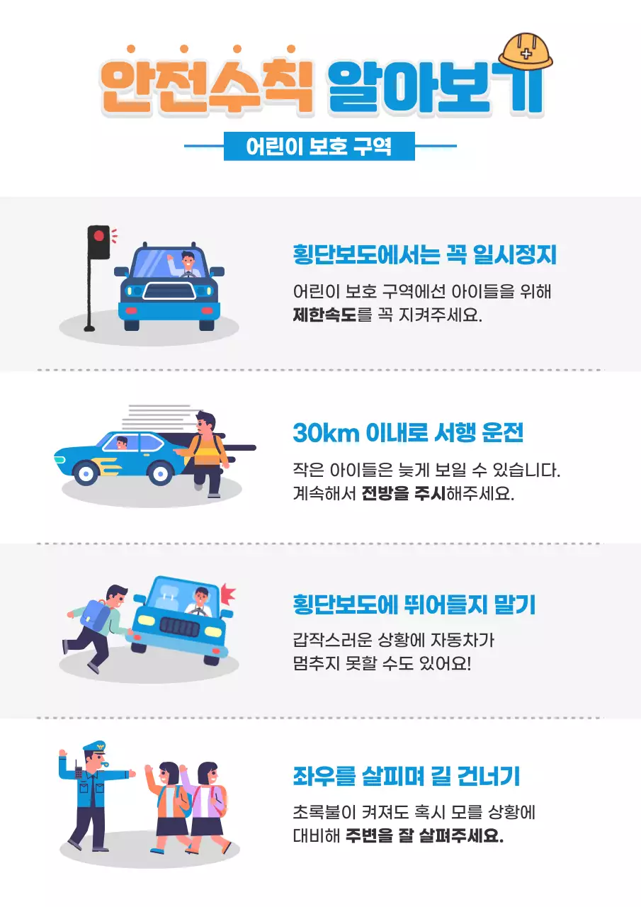 파란색과 노란색 깔끔한 교통 안전수칙 안내문 서식