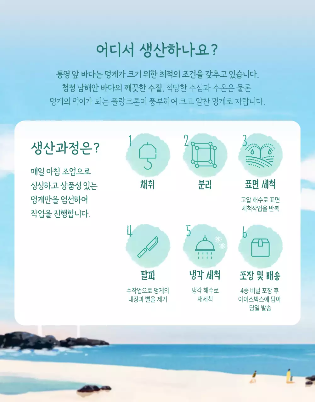 바다 일러스트가 있는 멍게 판매 안내